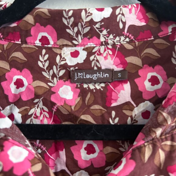 J. Mclaughlin Berlin Shirt Dress in Mountain Floral Pink/Coffee 100% Cotton - Picture 6 of 8